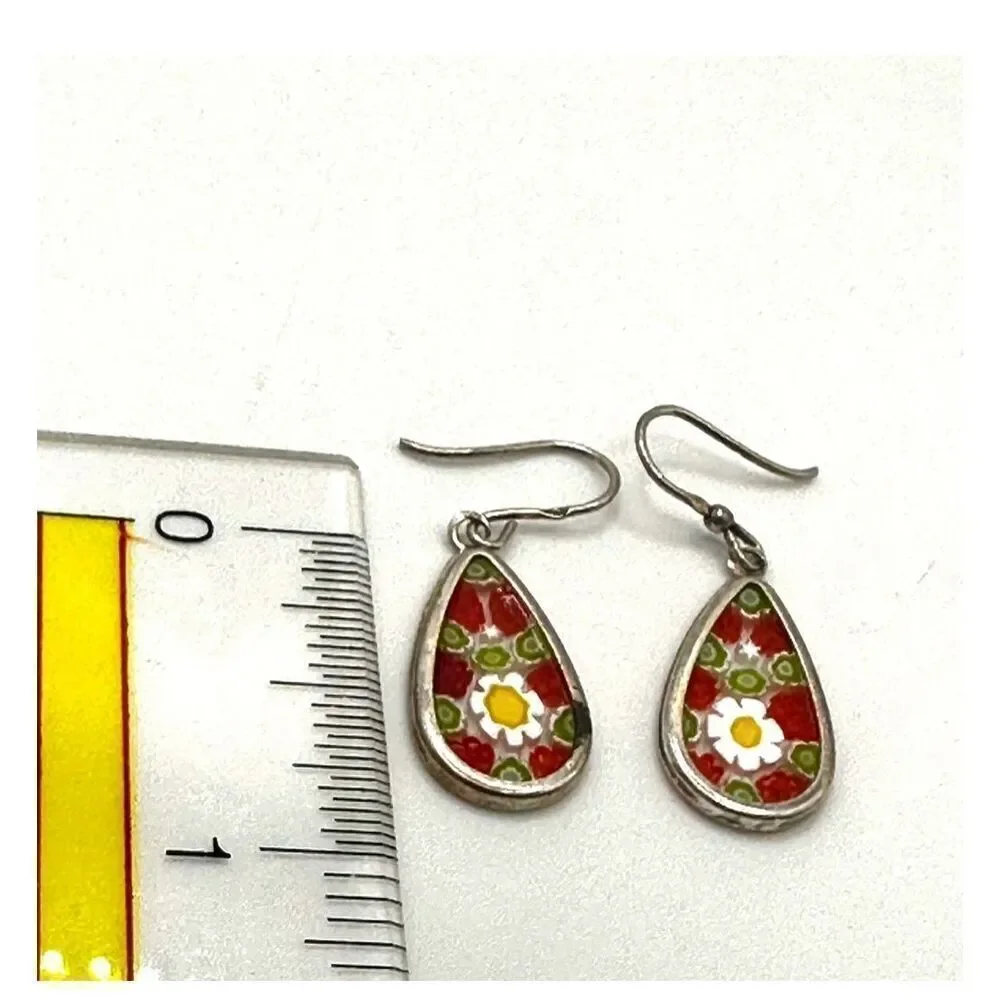 Murano millefiori teardrop sterling silver earrings